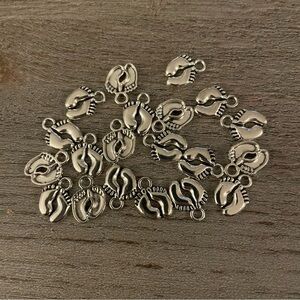 Set of 20 Silver Baby Feet Charms